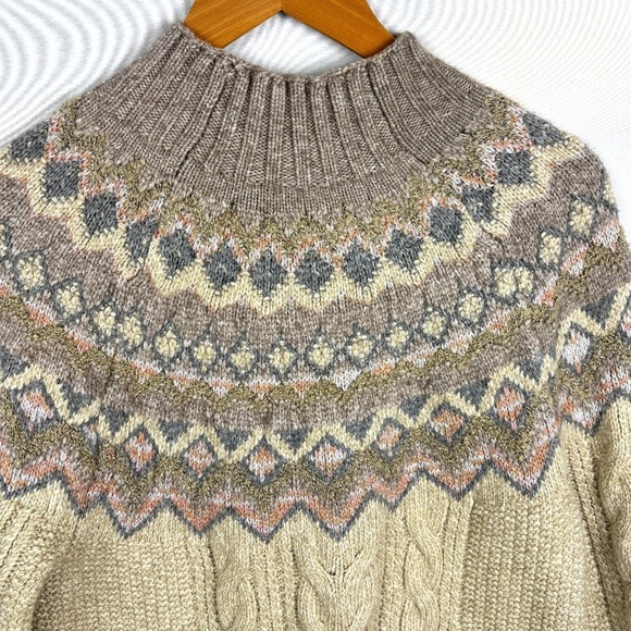 Chicos Women's Cable Knit Pullover Sweater Sz 1- M Cotton Blend Nordic Fair Isle - Picture 5 of 11